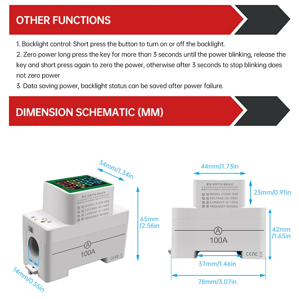 AC 50-300V 100A Din Rail Electricity Digital Power Energy Meter Watt Kwh Wattmeter Monitor Ammeter Voltmeter Circuit Protector