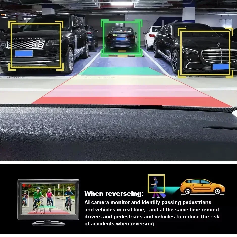 AHD1080 Backup Camera ADAS AI Intelligent Tracking Recognition Car Rear View Parking Cam With 5in Monitor Pedestrian Detection