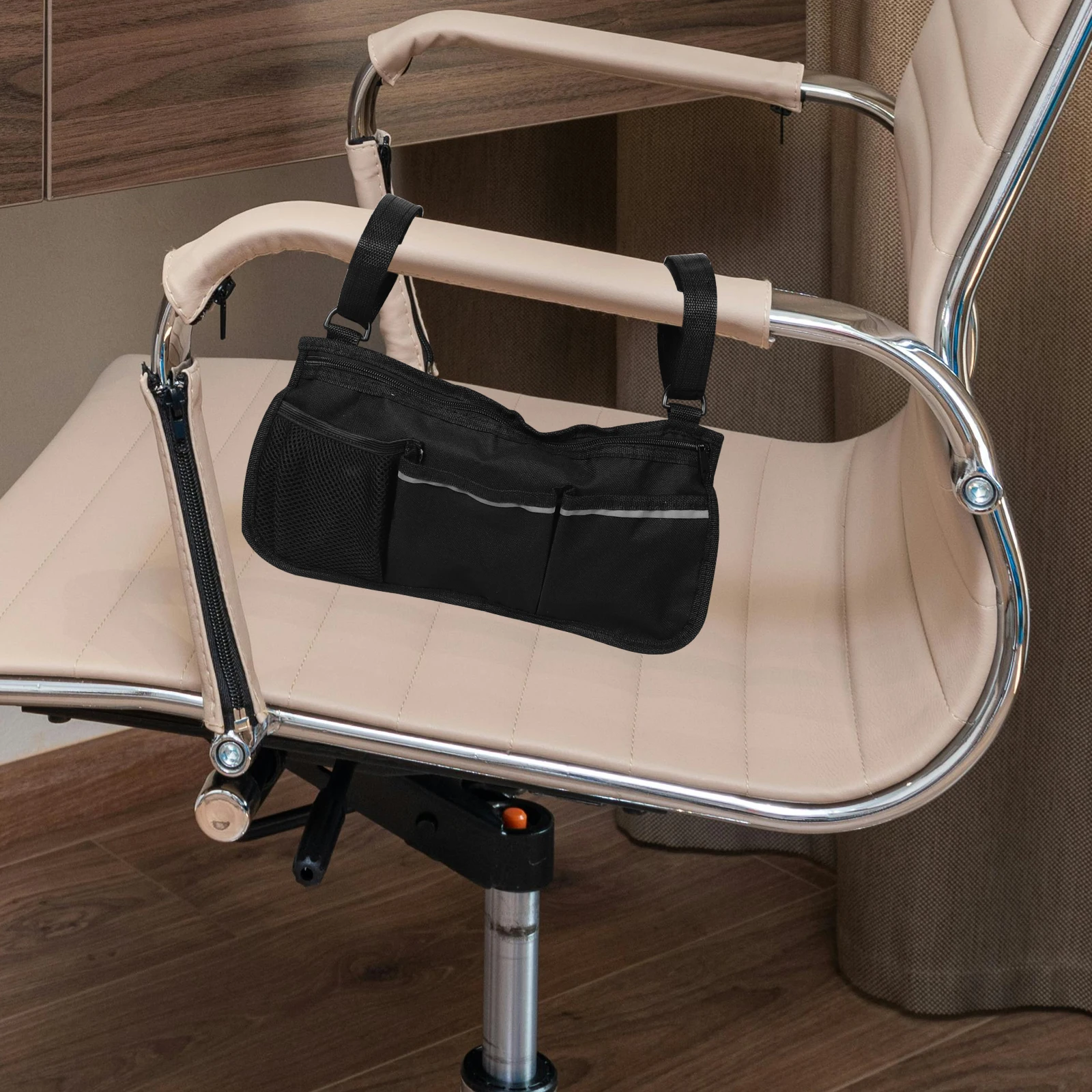

Adjustable Wheelchair Pouch Armrest Storage Bag Organizer For Office Chairs Durable Fabric Side Pocket Quick-Strap Buckles Large