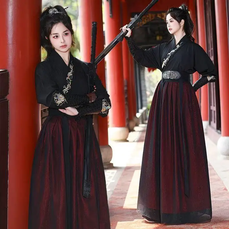 Dark Black Hanfu Men Women Traditional Chinese Embroidered Clothing Students Graduates Stage Performance Cosplay Outfit Hanfu view 4
