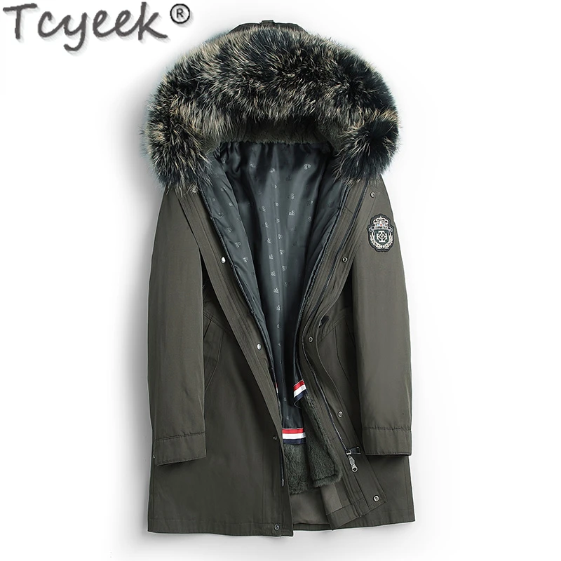 

Tcyeek Men's Winter Coat Men’s Parkas Raccoon Fur Collar Rabbit Fur Lining Fur Coat Mid-length Warm Male Fur Jacket Chaquetas Lq