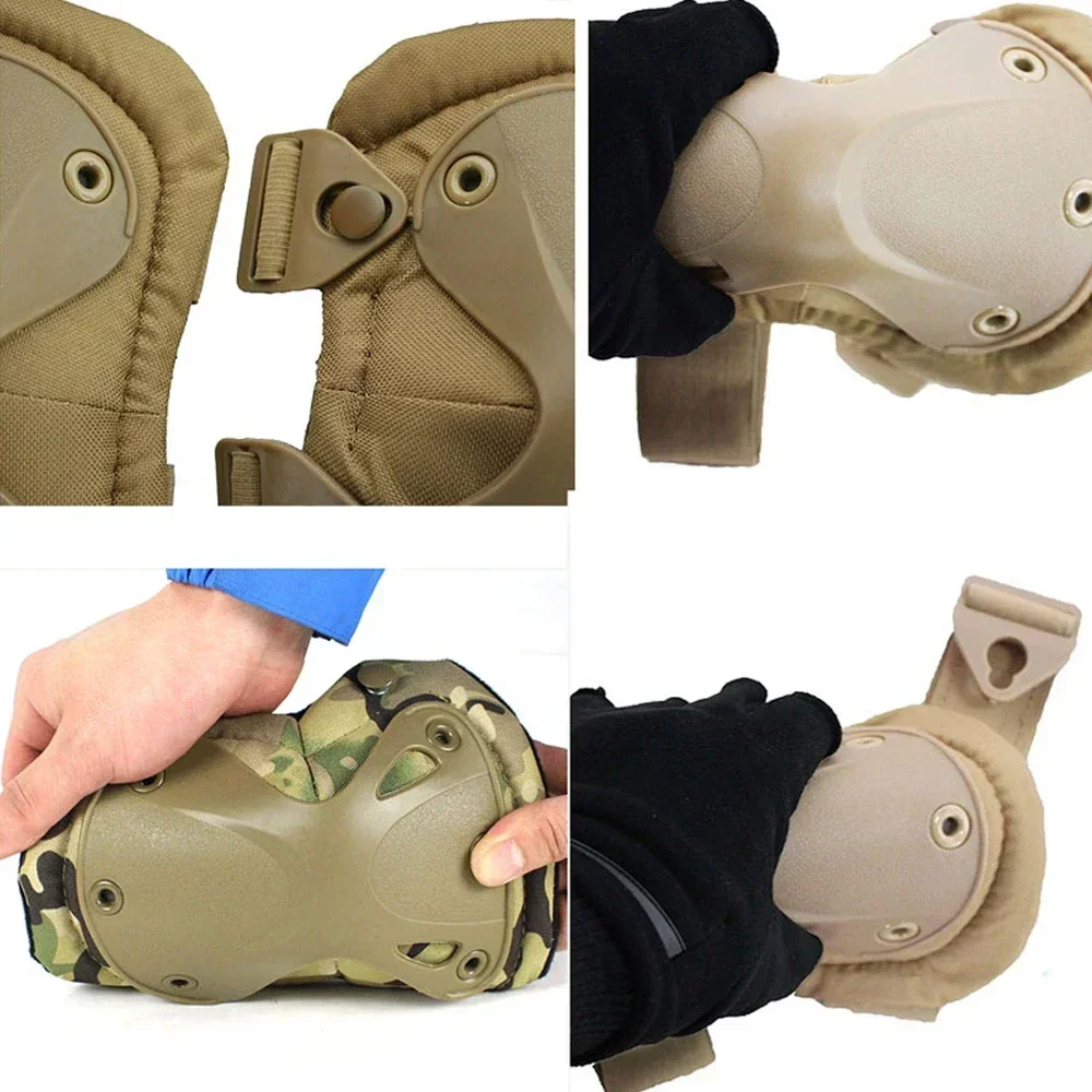 Joelho e cotovelo almofadas para a caça, ajustável Skate almofada protetora, militar tático Multicam, engrenagem de combate do exército, Airsoft Segurança Gear, 4 PCs/Set