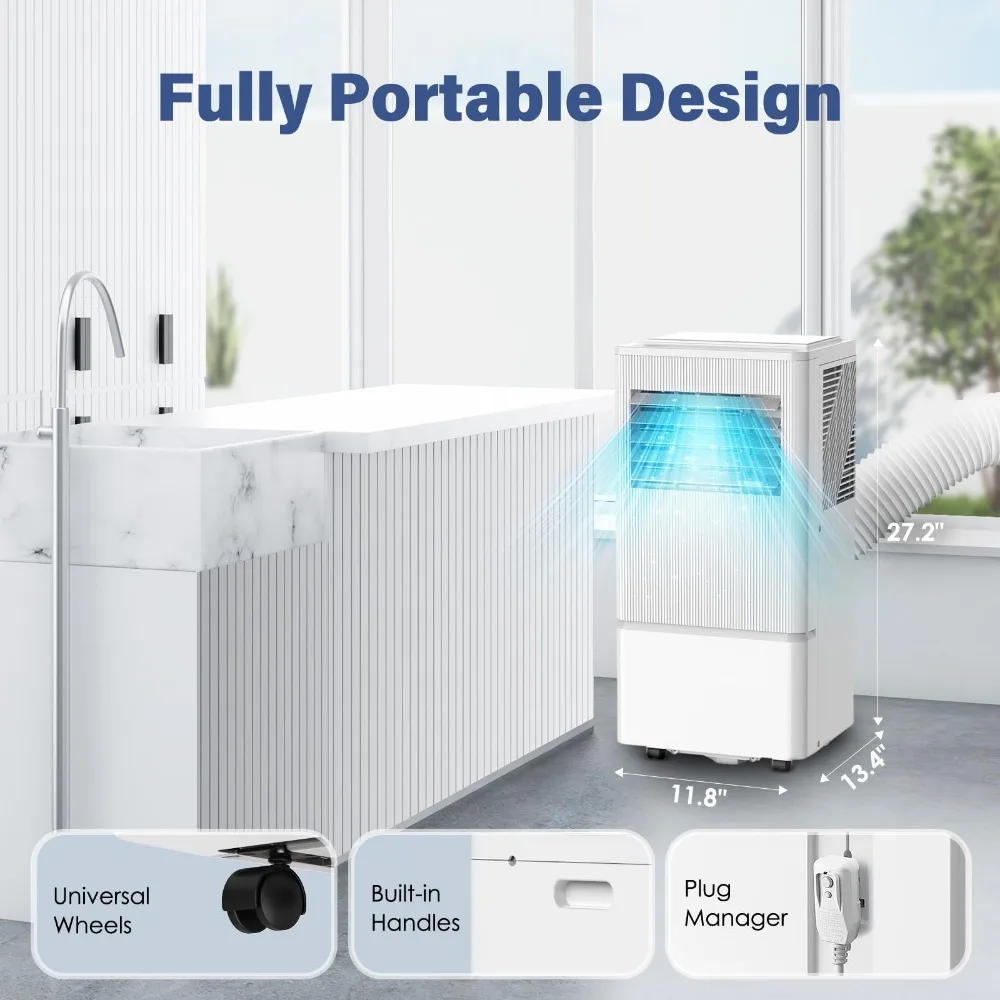 Climatiseur portable pour pièce jusqu'à 380 m², fédération Unité de refroidissement par air portable avec télécommande, minuterie 24h, kits d'installation pour la maison