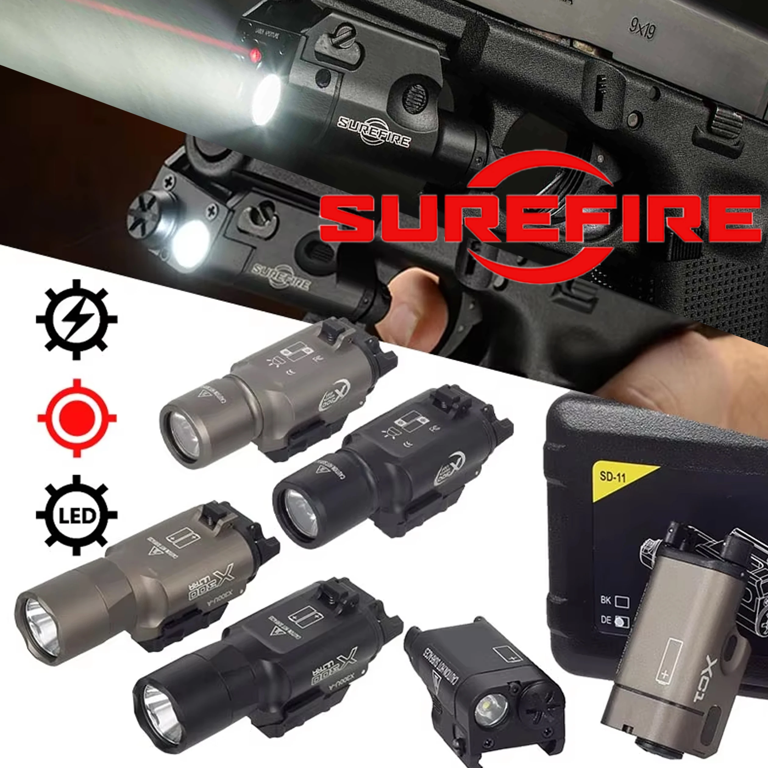 SureFire XC1 XC2 X300 Ultra X300U X400 Weapons Scout Light Compact Handgun Hanging Airsoft Fit 20MM Rail Strobe Flashlight