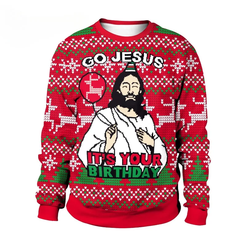 

Ugly Christmas Sweatshirt Pullovers Top Jesus Graphic Couple Tracksuit Carnival Fancy Dress Party Cosplay Costume