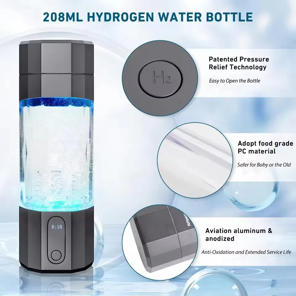 2025 New Upgrade 10000PPB Hydrogen Water Bottle Seven Colorful Light Hydrogen Water Generator with Pressure Relief Valve