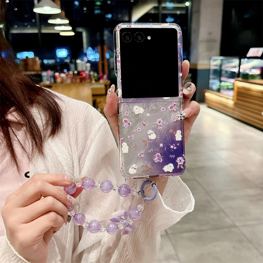 

For Motorola Moto Razr 70 60 Pro 50 Ultra Gradient Flower Pattern Phone Case Bracelet Protection PC Hard Shell Back Cover