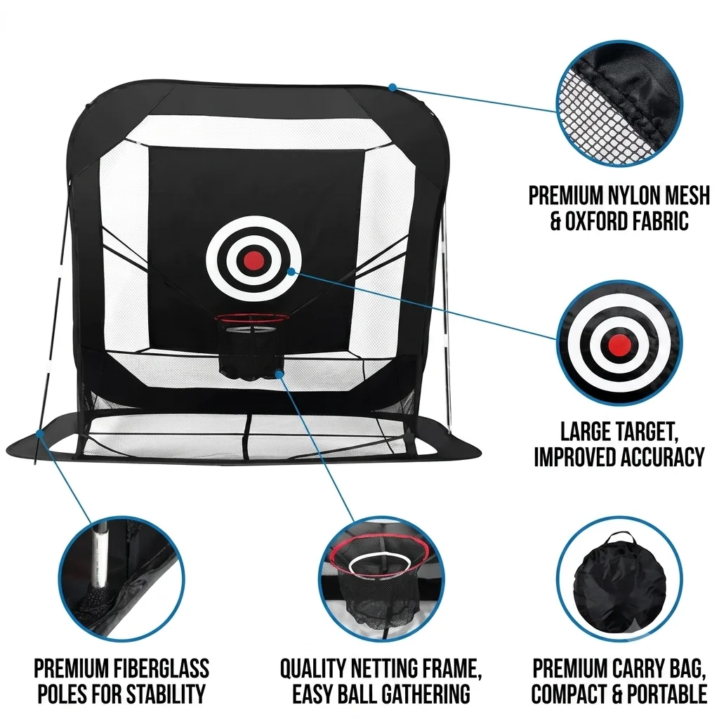 7x7ft 2-in-1 Golf Net Set: Portable Pop-Up Hitting Chipping Combo with Mat, Balls & Auto Ball Return for Backyard Indoor