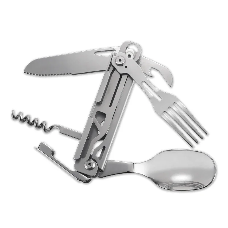 

Portable Folding Camping Cutlery Multi-function Tableware Stainless Steel Knife Fork Spoon Bottle Opener Outdoor Equipment Gift