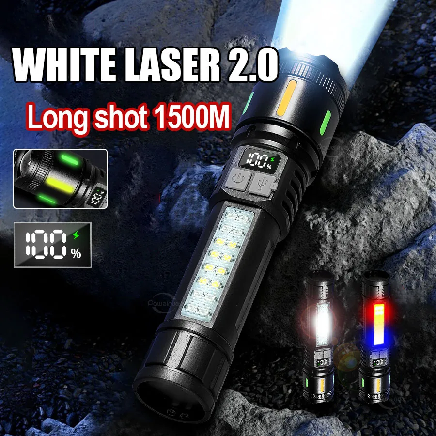 

White Laser 2.0 High Lumens Led Mini Flashlight ABS Compact Powerful Rechargeable Torch Waterproof Tactical Emergency Red Light