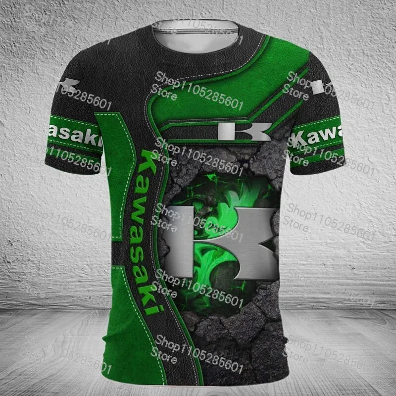 Kawasaki Skull Pattern Casual Short-sleeve T-shirt Motorcycle Racing Culture Print Top Daily Trendy Sportswear view 6