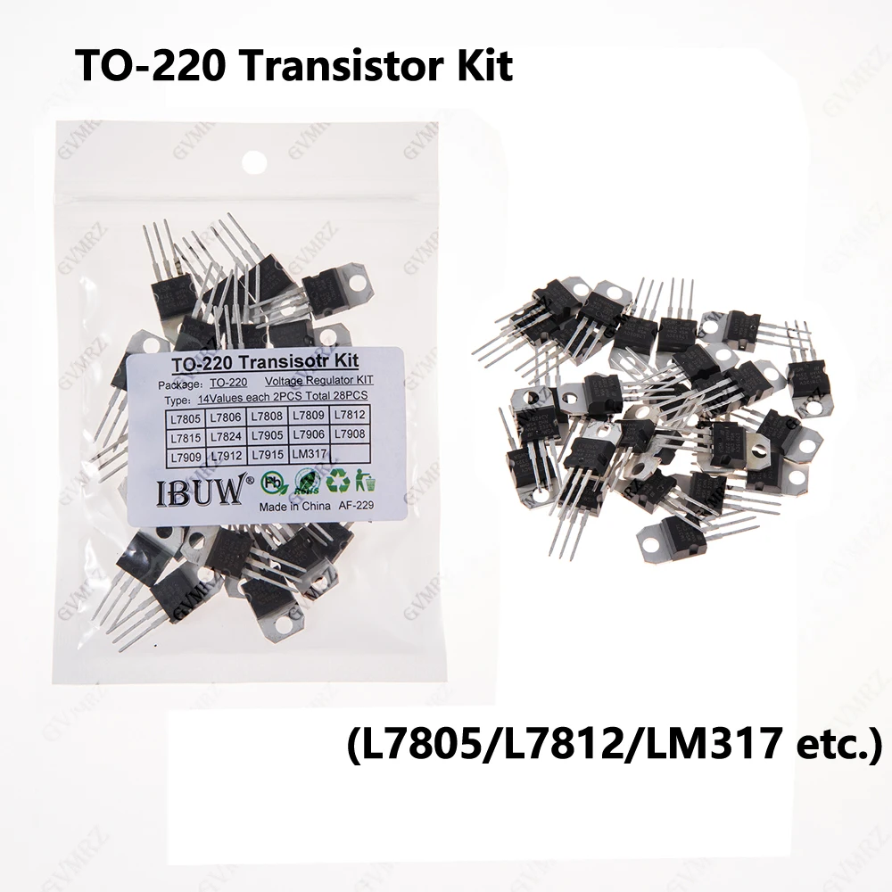 28PCS 14Values TO-220 Transistor Kit (L7805/L7812/LM317 etc.) Voltage Regulator for Industrial Power Supply DIY Project