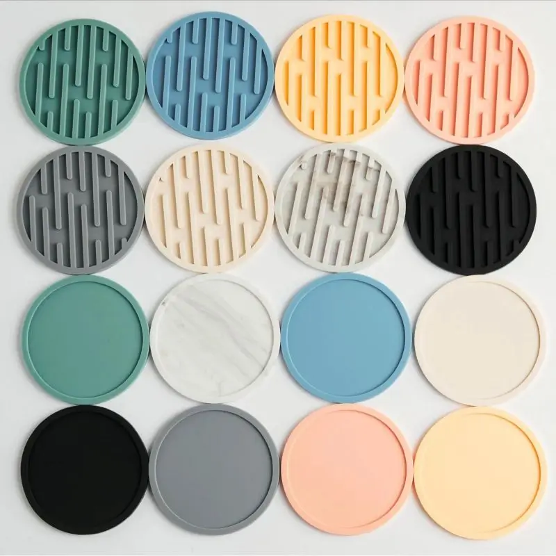 Striped round Silicone Coaster Water-Draining Anti-Slip Heat-Insulating Heat-Resistant for Coffee Beverage