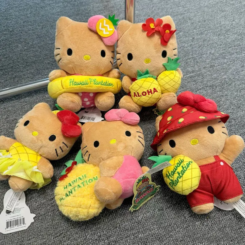 Para Kawaii HelloKitty 50 aniversario hawaiano piel negra piña serie anillo de natación muñeco de peluche mochila decoración colgante
