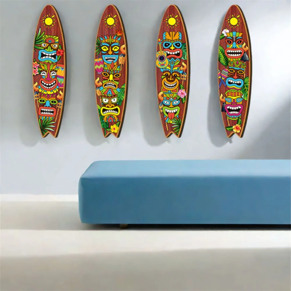 

Ocean Theme Wooden Surfboard Wall Ornaments Retro Hawaiian Style Surfboard Hanging Sign Beach Funny Ocean Surfboard Decor