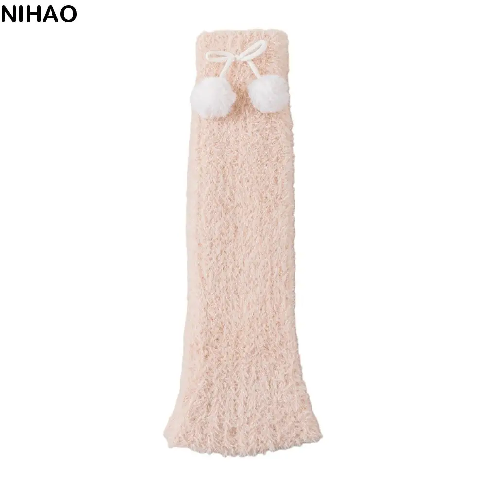 

Japanese Style Furry Leg Warmers 42cm Y2K Long Tube Sock Cherry Plush Ball Pendant Sweet Warm Knee Sleeve Autumn/Winter