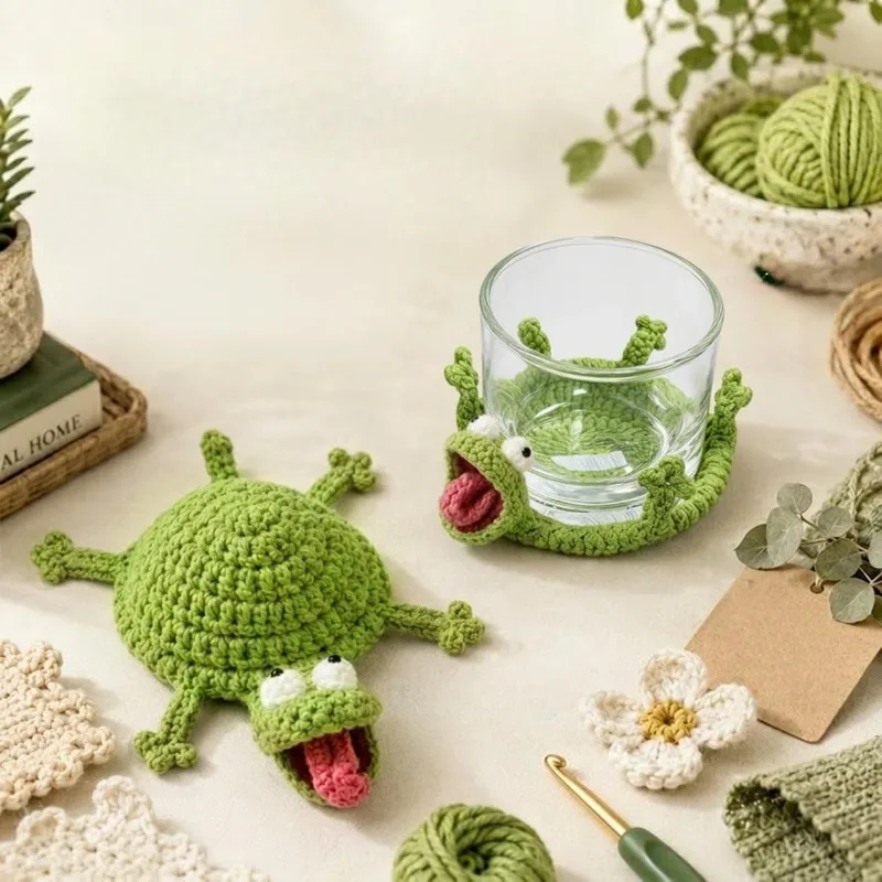 Gehäkelte Eidechsen-Untersetzer, Niedliche 3D DIY Handgemachte Lustige Tier-Untersetzer für Wohnzimmer und Küche, Lustige Kleine Eidechsen-Untersetzer