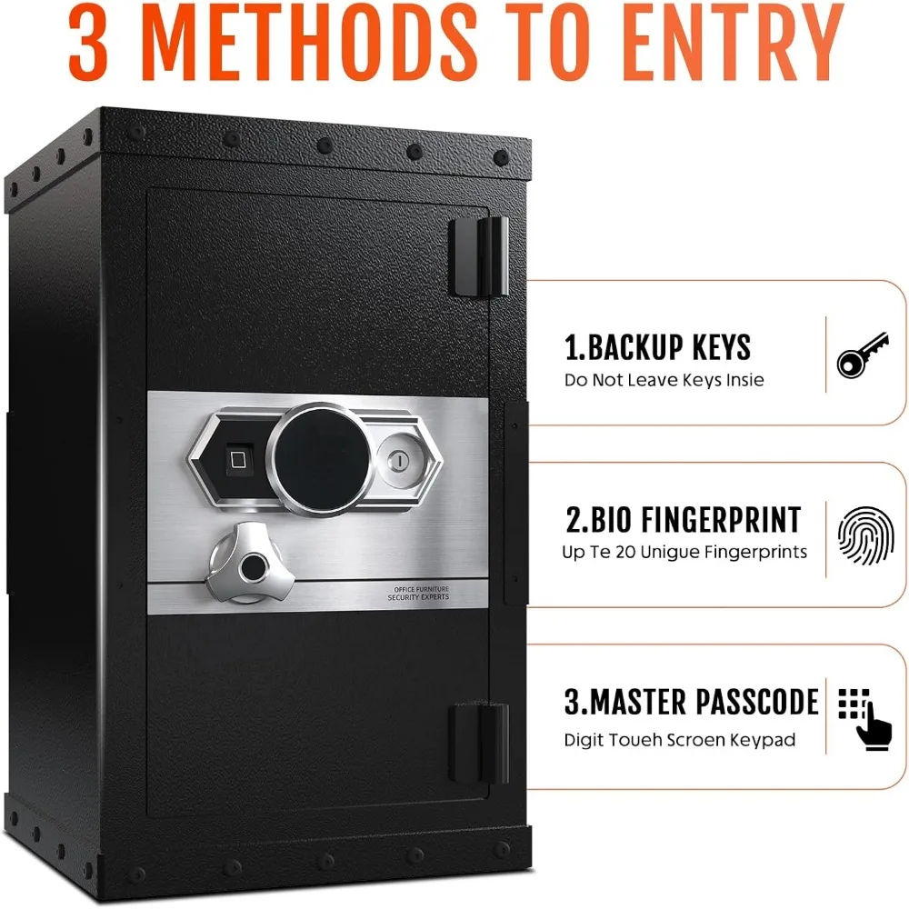 Biometric Fingerprint Heavy Duty 91 LB Home Safe with Removable Shelves, Pistol Rack, Fireproof Security Safe for Valuables
