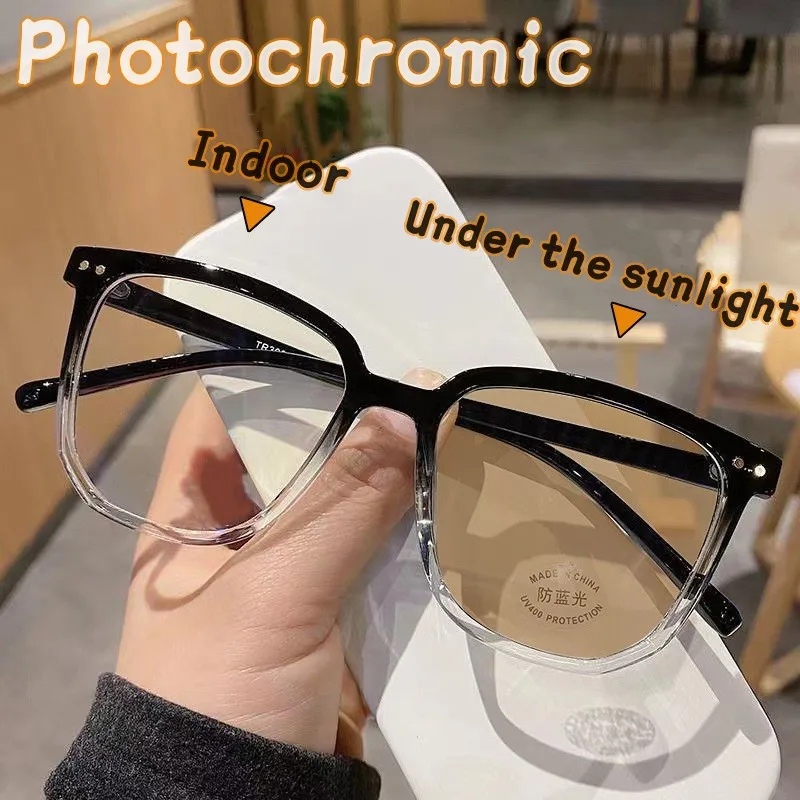 

Large Oversized Photochromic Myopia Glasses Nearsight Eyeglasses Men Women Anti-blue Light Diopter Eyewear Goggles 0 To -6.0