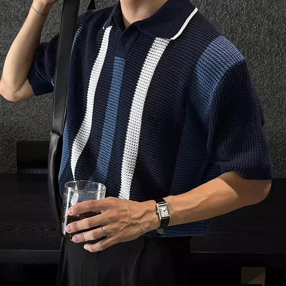 

Casual Hangouts Contrast Color Striped Tee Comfortable Fit Daily Casual Wear Regular Clothing Length For Daily Wear