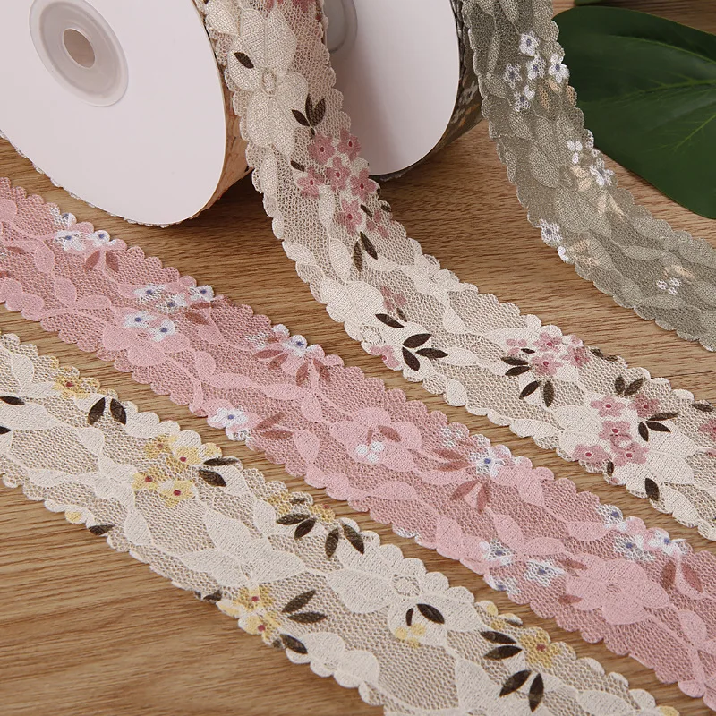 Single Layer Lace Floral Printed Organza Ribbon Hair Accessories DIY Bow Decoration Doll Clothing Shoe Hat Decorative Tape