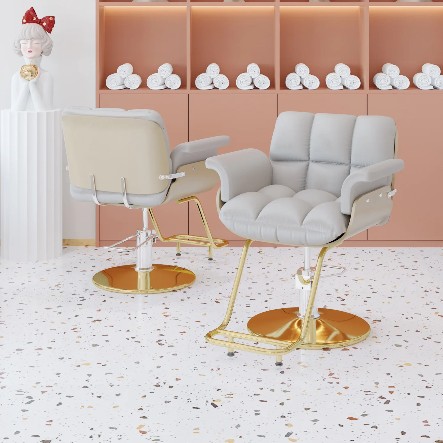 

L # High-End Professional Salon Chair Modern Adjustable Swivel Styling Hairdressing Dyeing Chair Barber Shops Trendy Haircutting