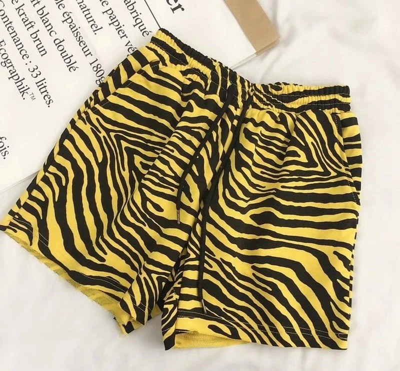 Women  Korean Loose Casual College Style High Waist  Female Wide Leg Short Zebra Pattern Summer Breathable Sports Shorts New