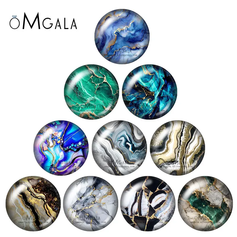 Blue And Green Gold Stone texture pattern 12mm/18mm/20mm/25mm Round Photo Glass Cabochon Flat Back Making Findings