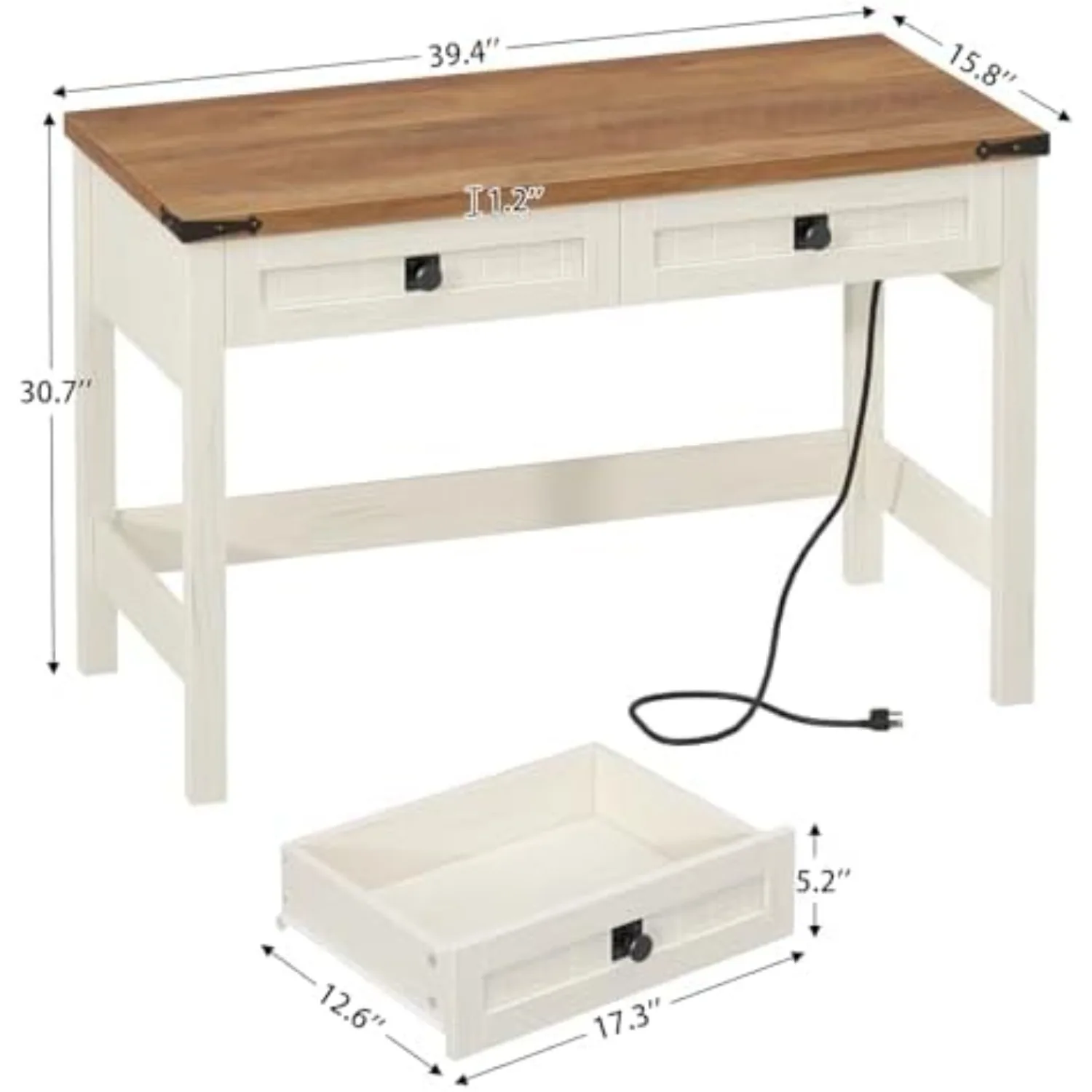 39 Inch Farmhouse Small Computer Desk with Drawers for Bedroom, Home Office | Small Office Computer Desk with 2 Drawers