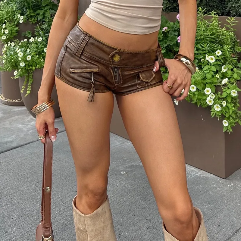 Sexy Leather Shorts Spice Girl Street Style Low Waist Fashion Skinny Hot Pants