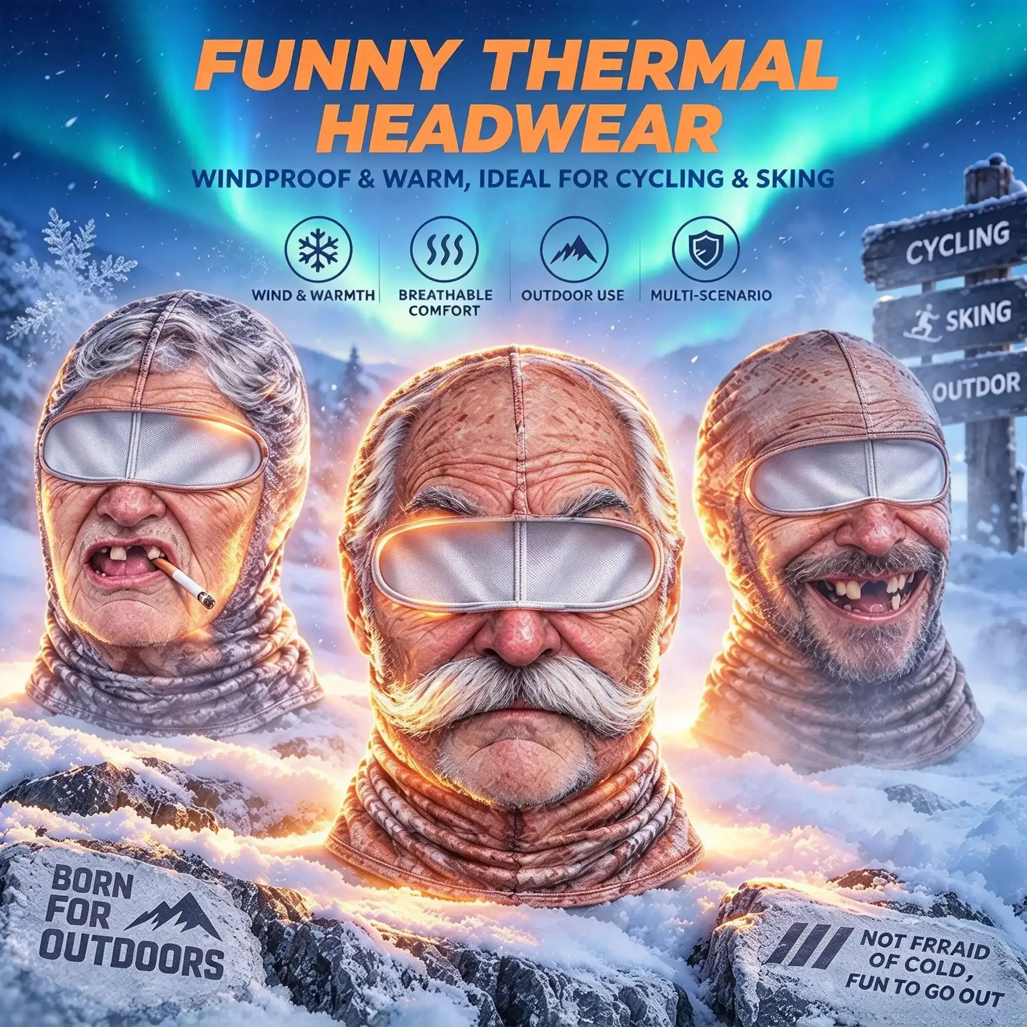 1~3Pcs Funny Old Man Ski Balaclava Realistic Face Mask Winter 3D Printed Full Face Mask for Skiing Snowboarding Outdoor Sports