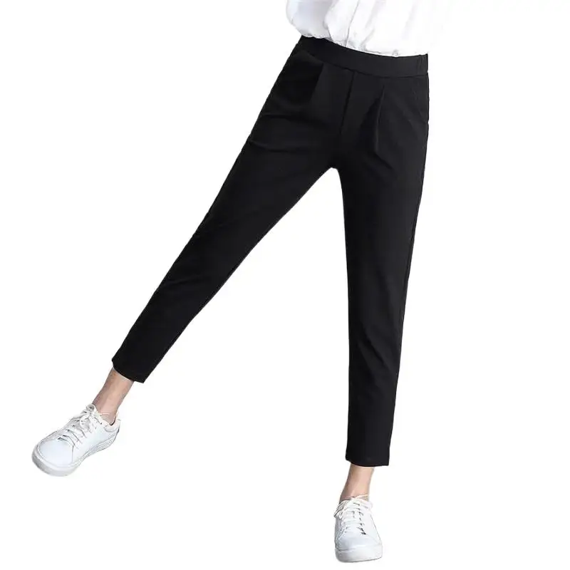 

Women' Pants Office Lady Fashion Solid Harem Pencil Pantd High Waist Chiffon Slim Ankle-Length Pants Elastic Waist