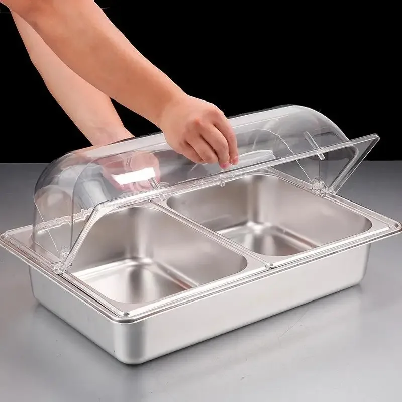 

20 Stainl Steel Rectangular Tray with Lid for Self-Service Cold Di Display Stand Anti-Dust Cover for Hot and Cold Dies
