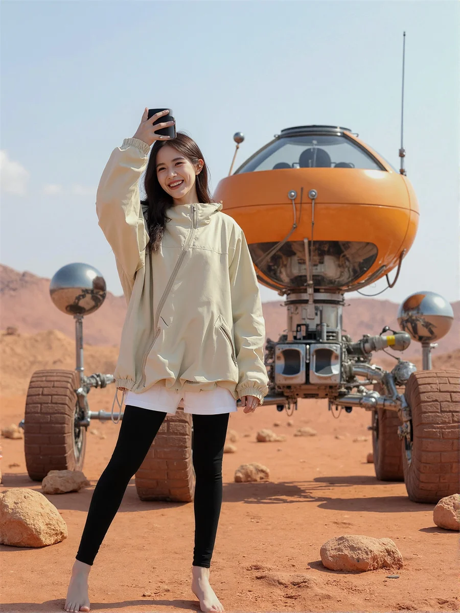 

Hooded Zipper Loose Jackets Aesthetic Top Women Fall Ethnic Panelled Racing Female Decorated Windproof Anorak Punk Off-Road Soft