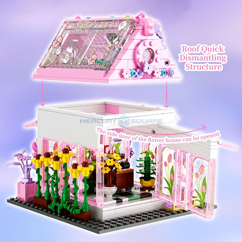 Pink Cottage MOC 33223 Cozy Cabin House Bungalow Architecture Bricks Flower Room Model Building Blocks Gift Ideas Toy Kids Girls