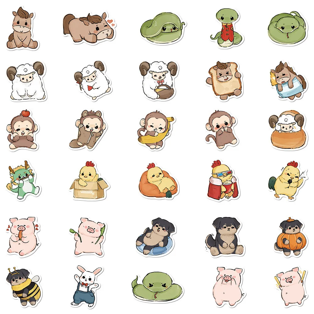 50/60 Pcs Cute Cartoon Animal Stickers for Laptop, Phone Case,Water Bottle Stickers image 4