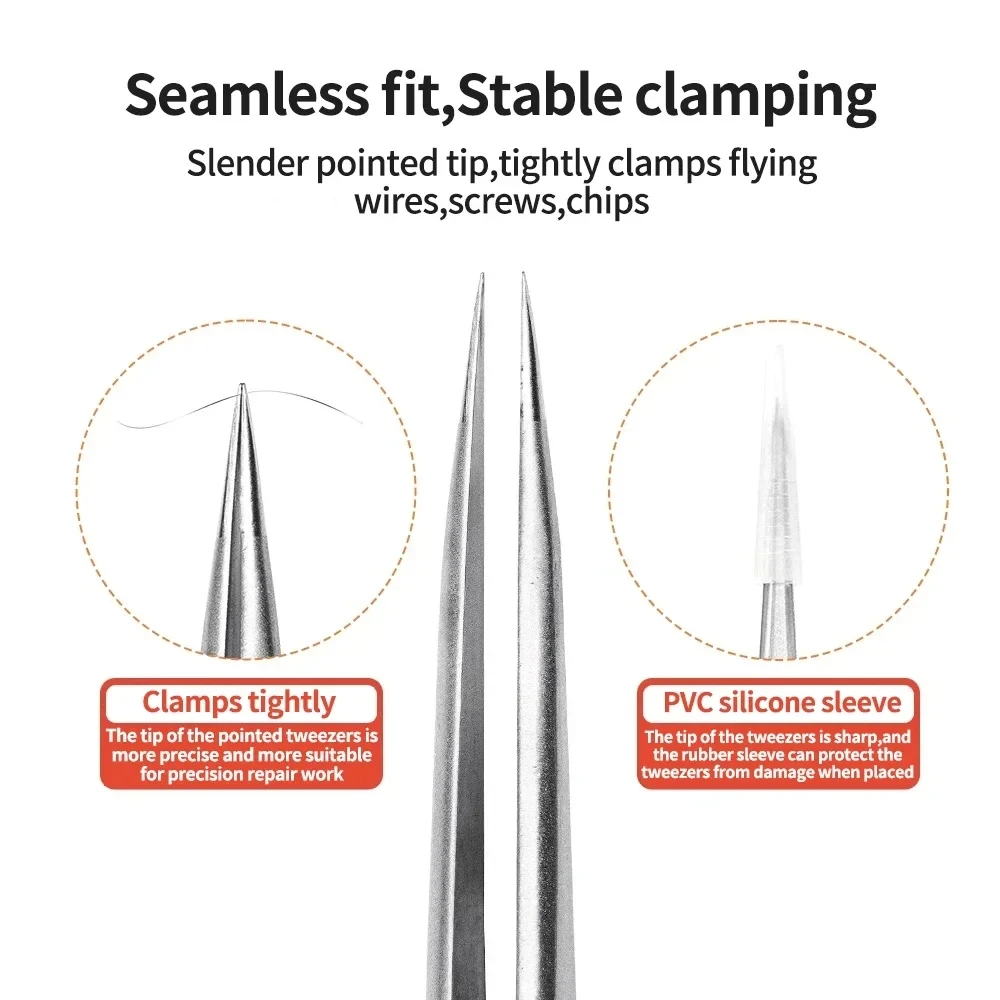 YCS AK-00 Hand-Polished Ultra-Pointed Tweezers for Mobile Phone Motherboard Chip Flying Wire Screw Clamp Precision Tweezers Tool