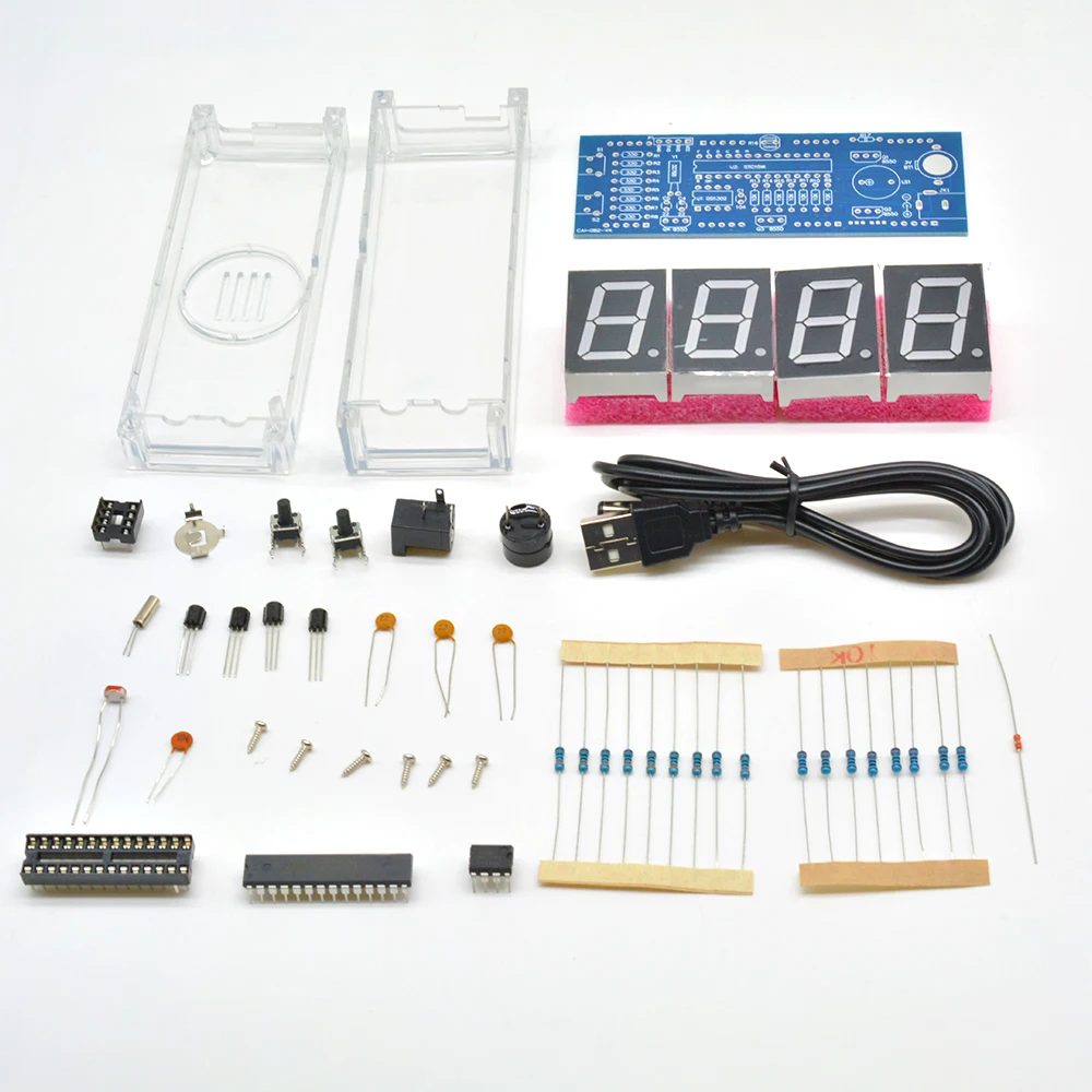 DIY KIT Electronic Clock LED Microcontroller Kit Digital Clock Time Light Control Temperature Thermometer Red/Blue/Green/White