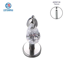 ASTM F136 Titanium Internally Threaded Teardrop Dangle Labret Ring Earring Cartilage Helix Tragus Piercing Jewelry