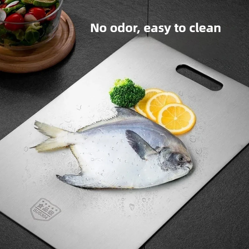 

Professional Stainless Steel Cutting Board-Double-Sided Anti-Slip KitchenChopping Board with Antibacterial Surface Thick&Durable