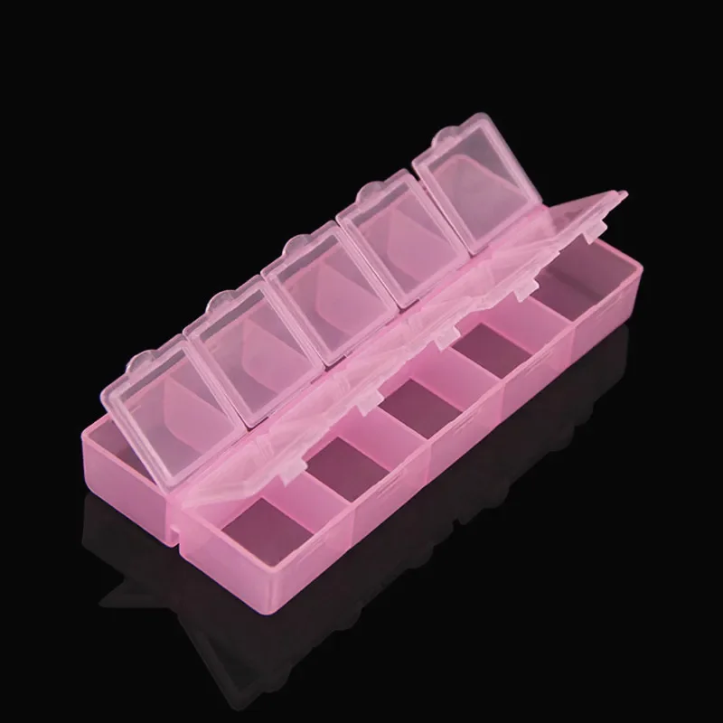 10 Grids Independent Adjustable Plastic Storage Box For Small Component Ring Jewelry Organizer Bead Pills Tool Nail Art Tip Case