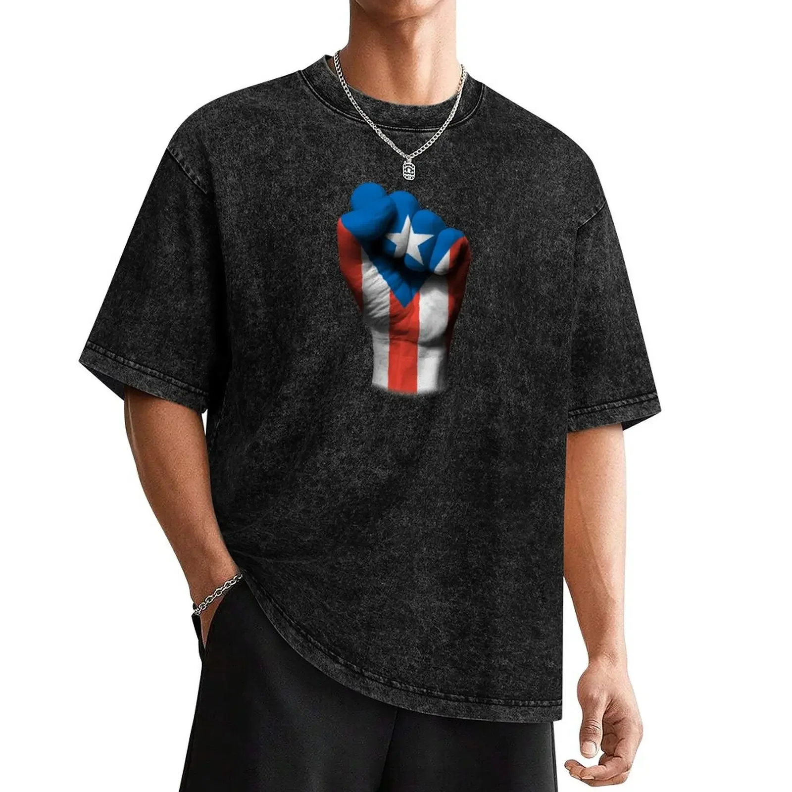 Flag of Puerto Rico on a Raised Clenched Fist T-Shirt for a boy summer clothes sports fans mens funny t shirts