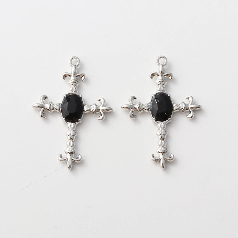 10pcs Fashion New Cross Enamel Charms Black Rhinestone Christian Pendants For Making Handmade DIY Jewelry Accessories Findings