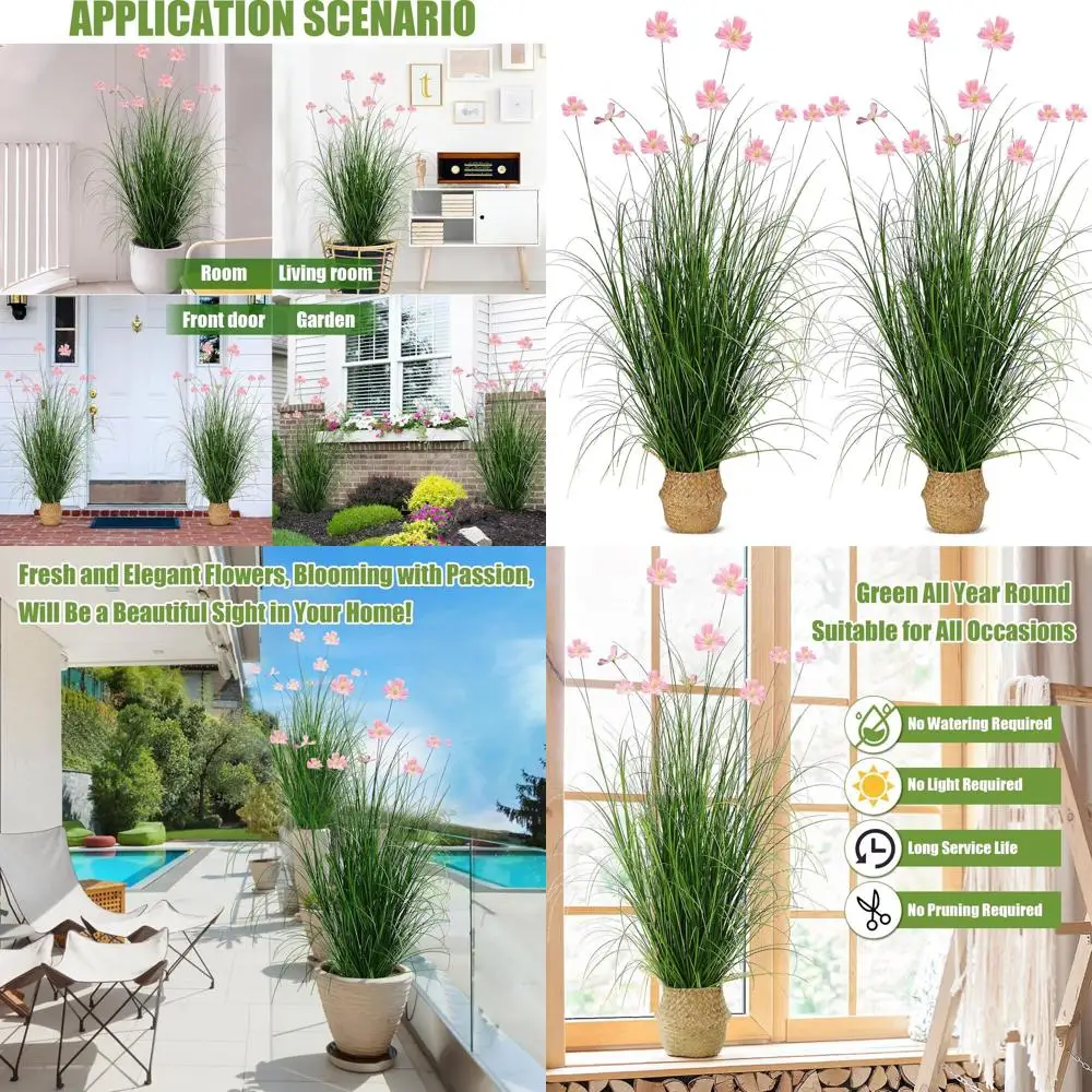 

Set of 2 Tall 47in Faux Pampas Grass Plants in Baskets for Floor Decor - Indoor Greenery
