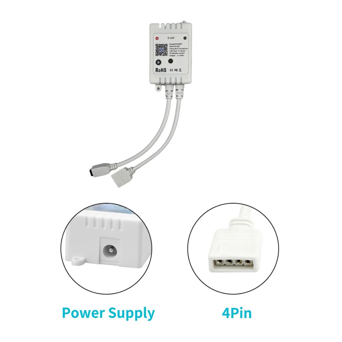 CozyLife – contrôleur intelligent 4 broches RGB + CW + WW pour bande lumineuse LED 2835/5050, commande réglable par application Bluetooth, commande vocale Google Alexa