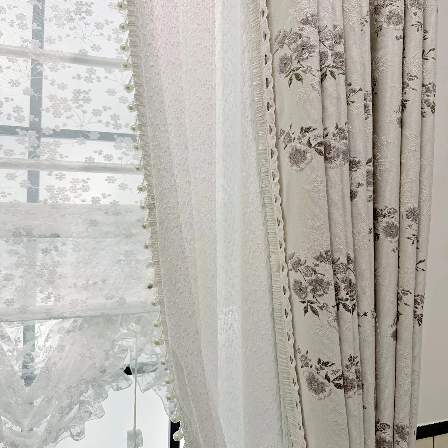 New Retro Pastoral Purple Chenille Embroidered Curtains for Living Room Bedroom French Window Custom Window Screen