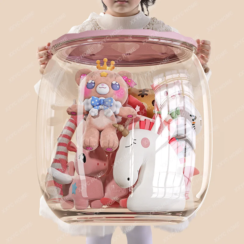 Children's toy dolls are organized and stored, doll storage tube, plush doll cloth bucket, transparent storage stool.