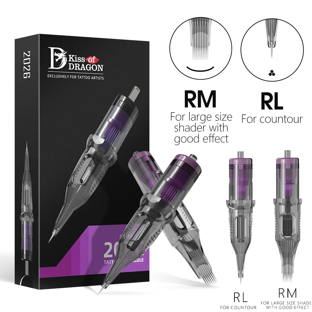 

T-Rex 20PCS Tattoo Cartridge Needles, Disposable Sterilized Needles with Anti-Slip Grip, RL/RM Assorted Sizes for Tattoo Pen