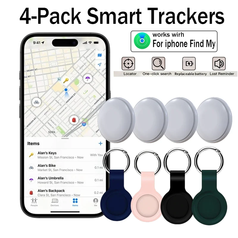 

Мини-GPS-трекер из 4 предметов с защитным чехлом, устройство позиционирования против потери, локатор предметов для использования с приложением Apple Find My