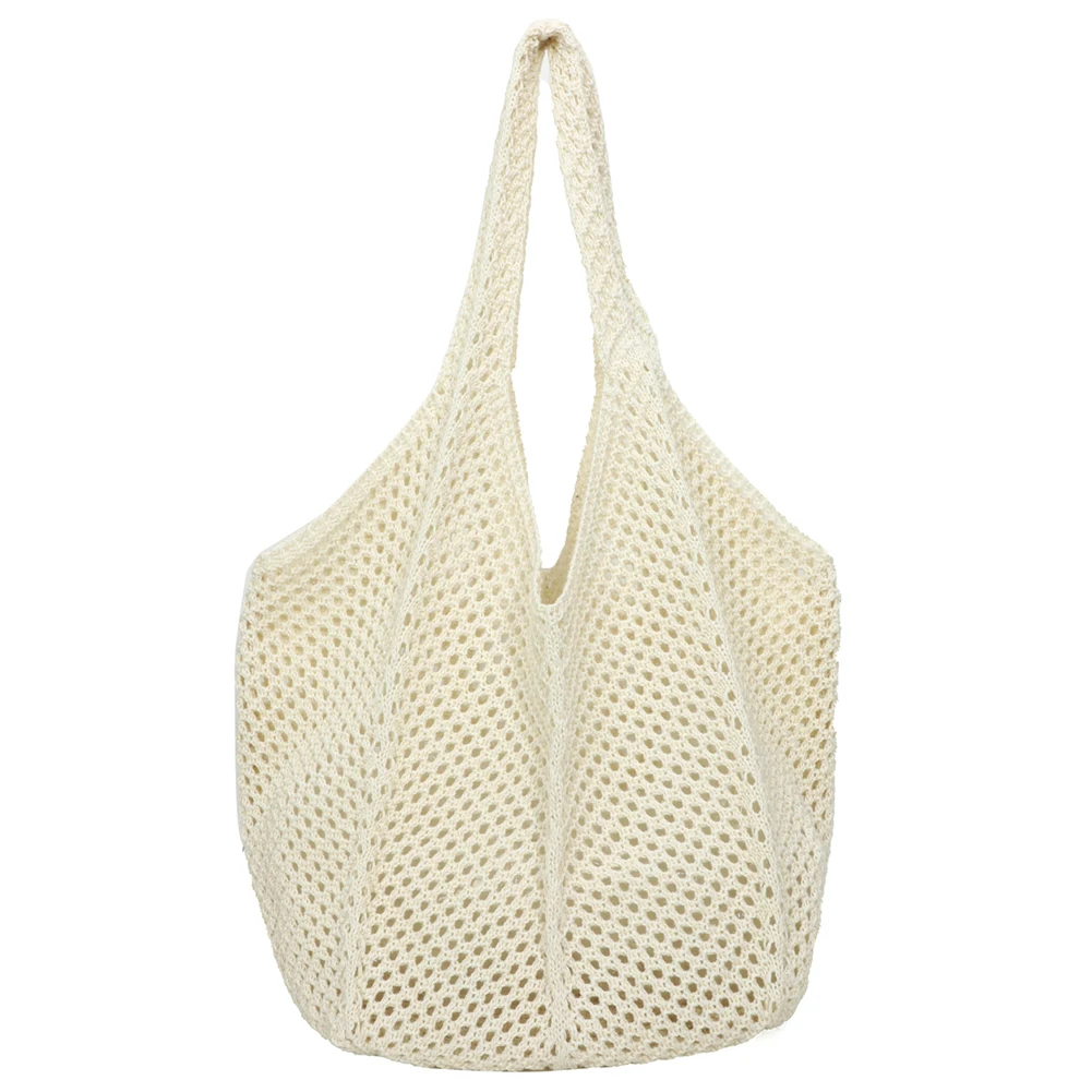 

Women Crochet Tote Bag Fashion Knitted Bag Large Capacity Hollow Out Tote Bag Solid Color Woven Shoulder Bag for Summer Beach